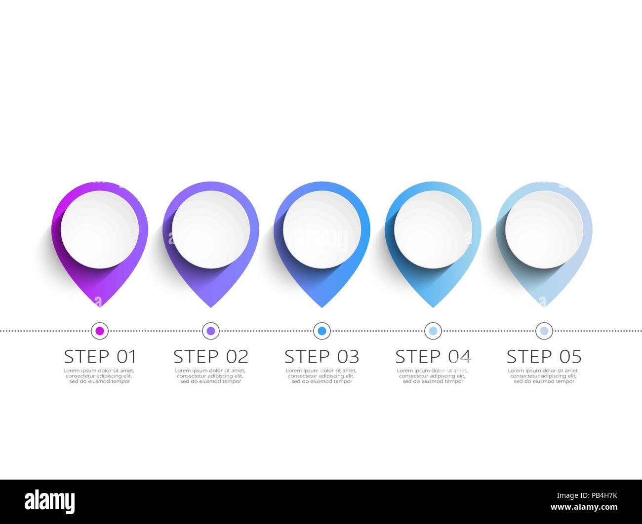 Moderne 3D-infografik Vorlage mit 5 Schritten. Karte mit PIN-Zeiger. Business Circle Vorlage mit Optionen für die Broschüre, Diagramm, Timeline. Vector EPS 10. Stock Vektor