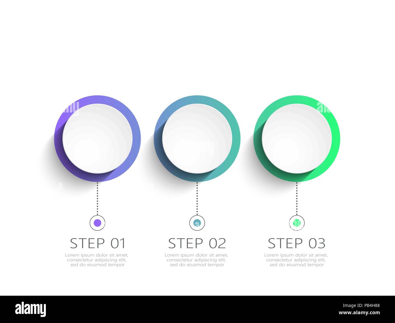 Moderne 3D-infografik Vorlage mit 3 Stufen. Business Circle Vorlage mit Optionen für die Broschüre, Schaltplan, Workflow, Timeline, Web Design. Vector EPS 10. Stock Vektor