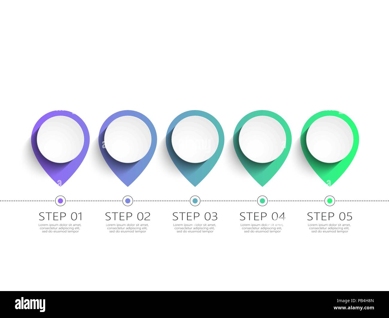 Moderne 3D-infografik Vorlage mit 5 Schritten. Karte mit PIN-Zeiger. Business Circle Vorlage mit Optionen für die Broschüre, Diagramm, Timeline. Vector EPS 10. Stock Vektor