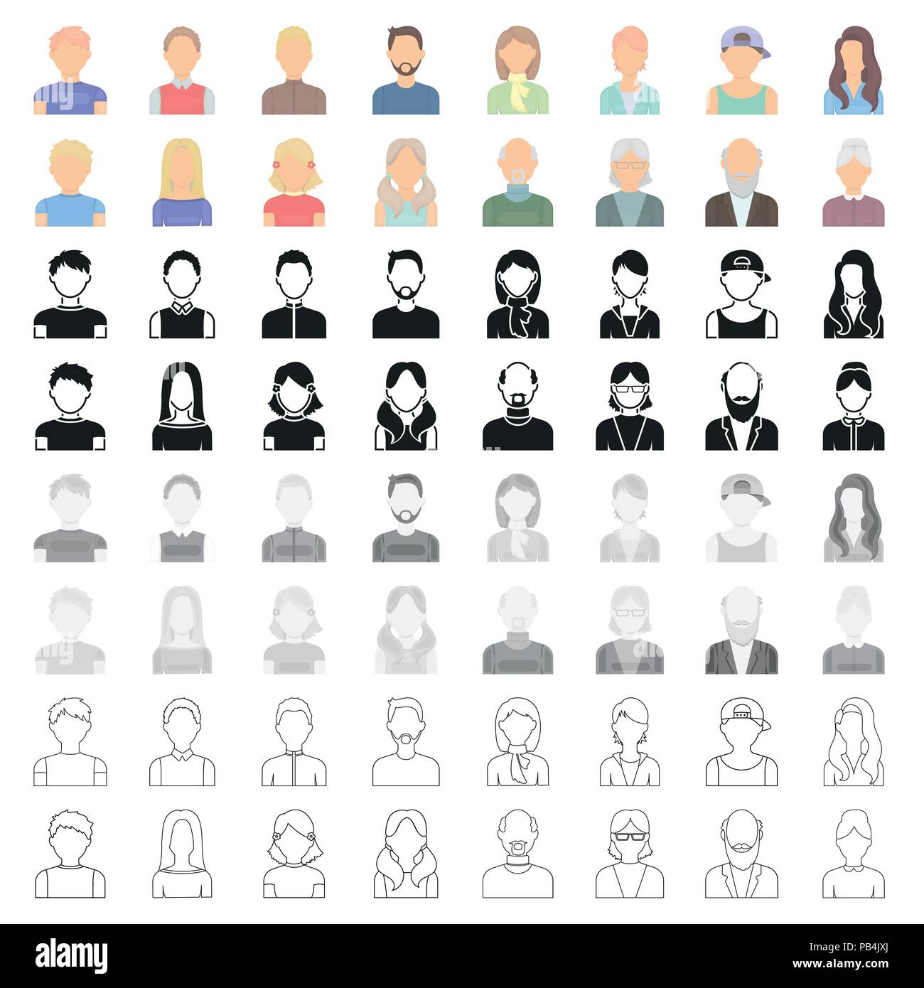 Avatar und Cartoon Symbole im Set Sammlung für Design. Aussehen Vektor symbol Bestand einer Person Abbildung. Stock Vektor