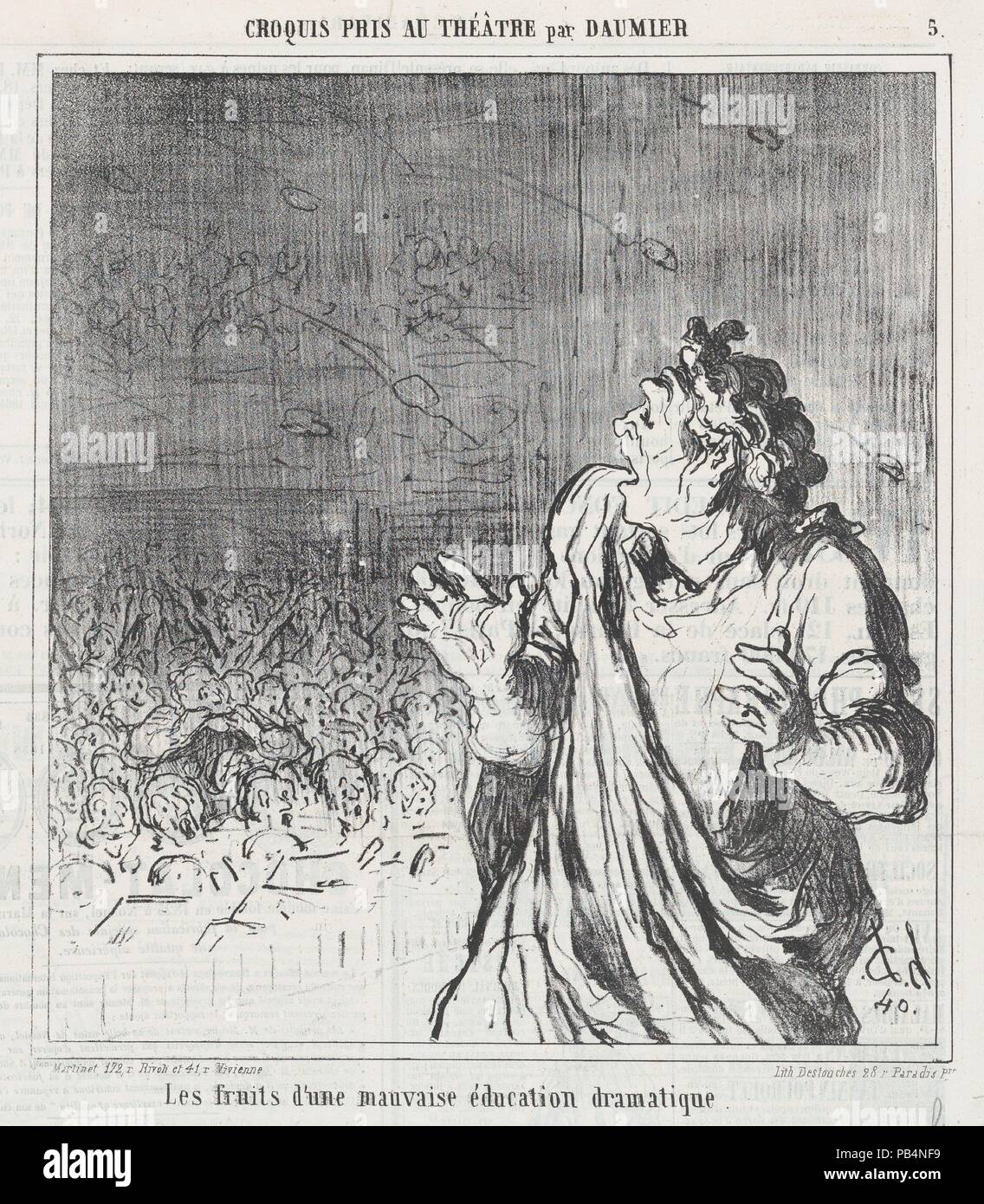 Die Ergebnisse der dramatisch schlechten Timing, von 'Theater Skizzen", in Le Charivari, 1864 veröffentlicht. Artist: Honoré Daumier (Französisch, Marseille 1808-1879 Valmondois). Abmessungen: Bild: 9 5/16 x 8 1/2 in. (23,7 × 21,6 cm) Blatt: 11 9/16 × 11 13/16-in. (29,3 × 30 cm). Drucker: destouches (Paris). Herausgeber: Aaron Martinet (Französisch, 1762-1841). Serie/Portfolio: 'Theater Skizzen" (Croquis pris au Théatre). Datum: 1864. Museum: Metropolitan Museum of Art, New York, USA. Stockfoto