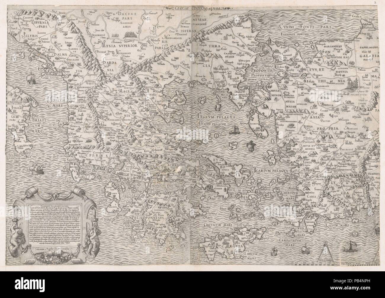 Speculum romanae Magnificentiae: Karte von Griechenland. Künstler: Sebastiano di Re (Italienisch, aktive Rom, 1557-63). Maße: Blatt: 16 5/16 x 23 5/16 in. (41,5 x 59,2 cm): 20 x 26 cm. (50,8 x 68 cm). Serie/Portfolio: Speculum romanae Magnificentiae. Datum: Mitte des 16. Jahrhunderts. Dieser Ausdruck stammt aus der Kopie für das Museum von Speculum romanae Magnificentiae (Der Spiegel der Römischen Pracht) Das Speculum seinen Ursprung im Verlags- Bemühungen von Antonio Salamanca und Antonio Lafreri gefunden. Während der Römischen publishing Karrieren, die zwei ausländische Verlage -, die zwischen 1553 und 1 gearbeitet Stockfoto