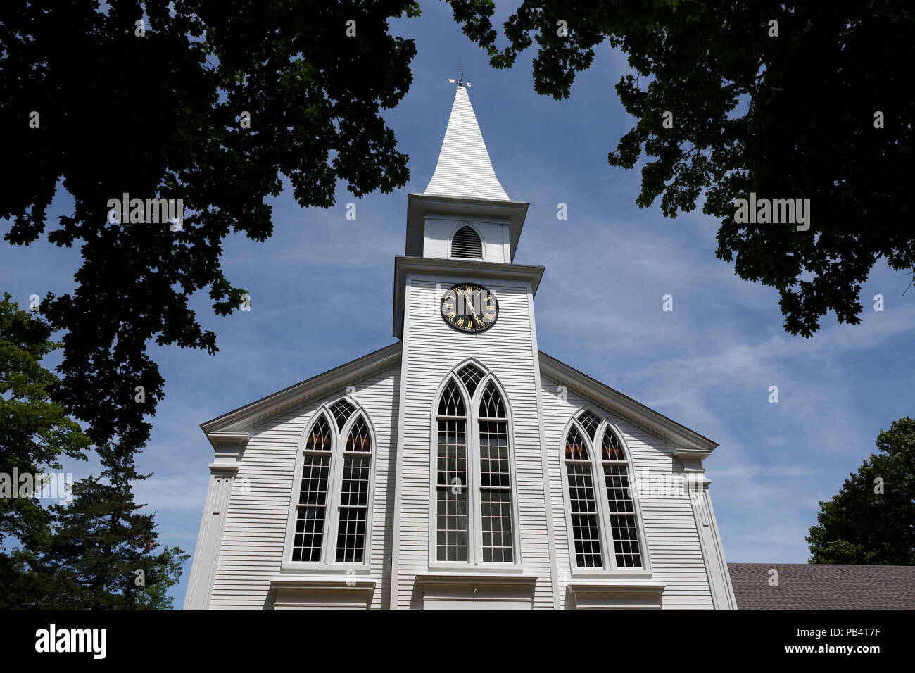 Weiße Schindeln Neu-england Cape Cod, erste Pfarrkirche Brewster, Massachusetts Stockfoto