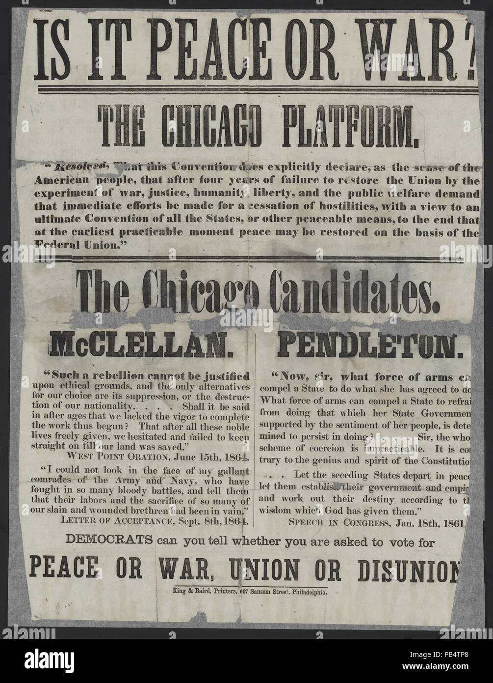 812 Ist es Frieden oder Krieg die Chicago Plattform Stockfoto