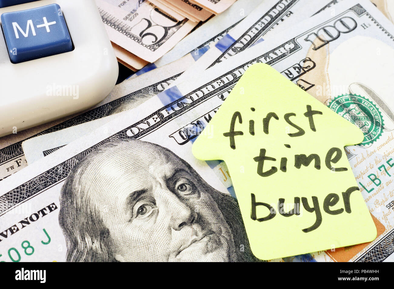 Erstkäufer auf ein Stück Papier geschrieben. Immobilien. Stockfoto