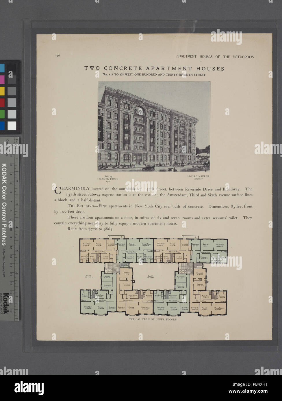 1780 Zwei konkrete Appartement Häuser - Nr. 616 bis 628 West 130 - Seventh Street; Typische Plan der oberen Etagen (Nypl b 12647274-465600) Stockfoto