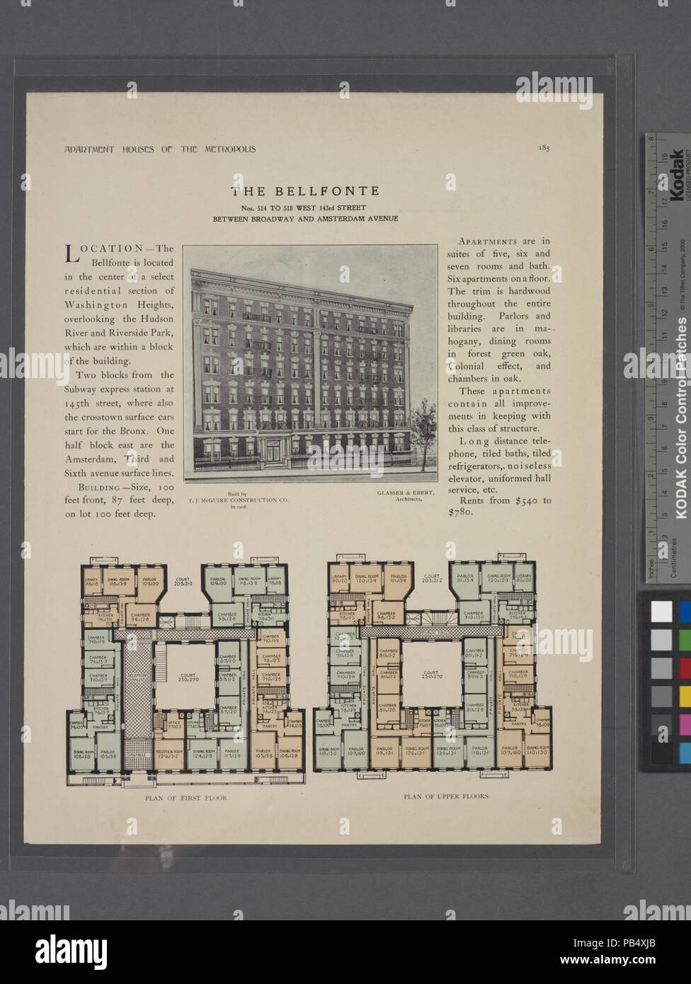 1615 Die Bellfonte, Nr. 514 bis 518 West 143 Street, zwischen Broadway und Amsterdam Avenue; Plan der ersten Etage; Plan der oberen Etagen (Nypl b 12647274-465609) Stockfoto