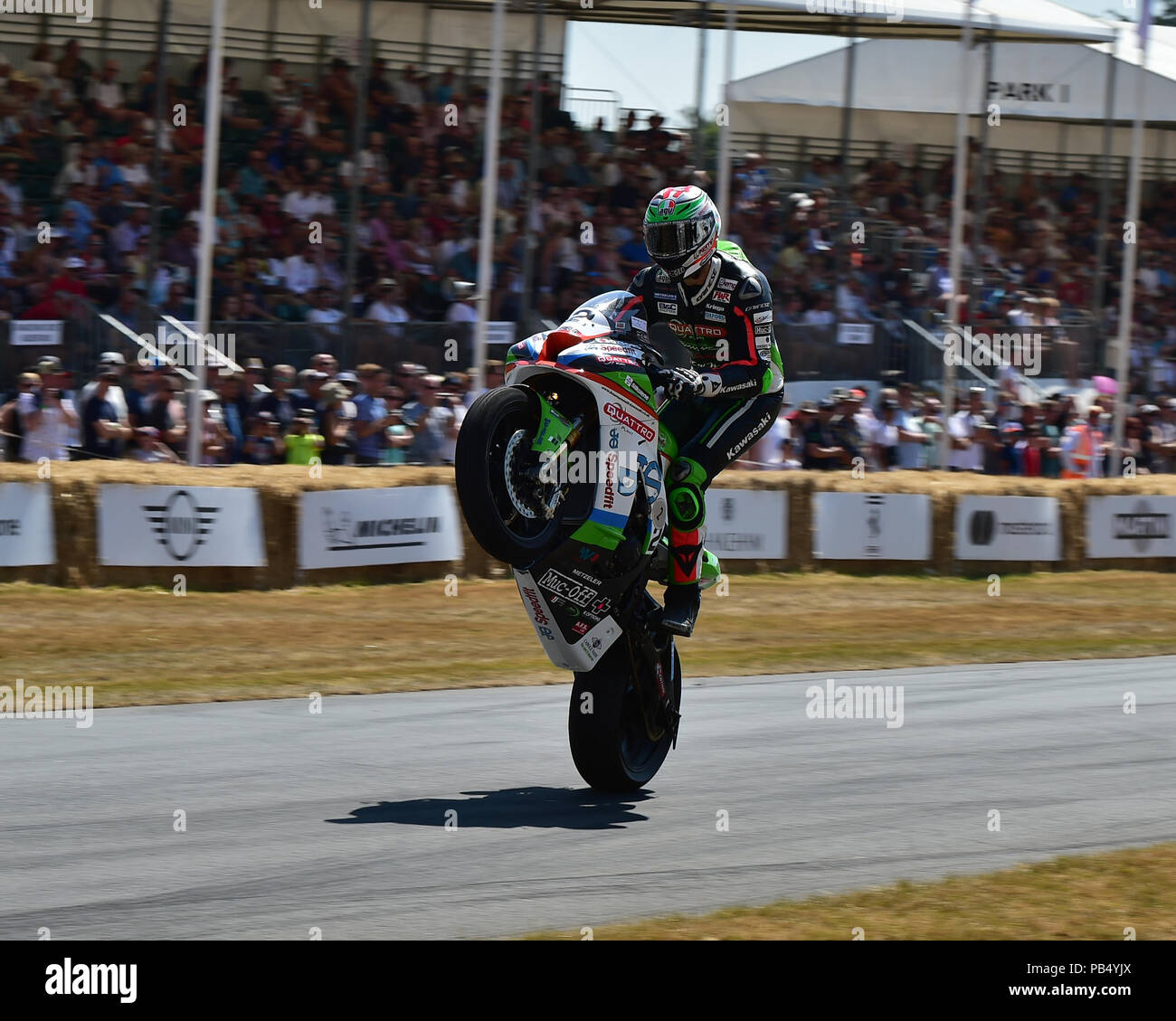 James Hillier, Kawasaki ZX-10RR, moderne Racing Motorräder, Festival der Geschwindigkeit - das Silberne Jubiläum Goodwood Festival der Geschwindigkeit, Juli 2018, Super Bikes, Stockfoto