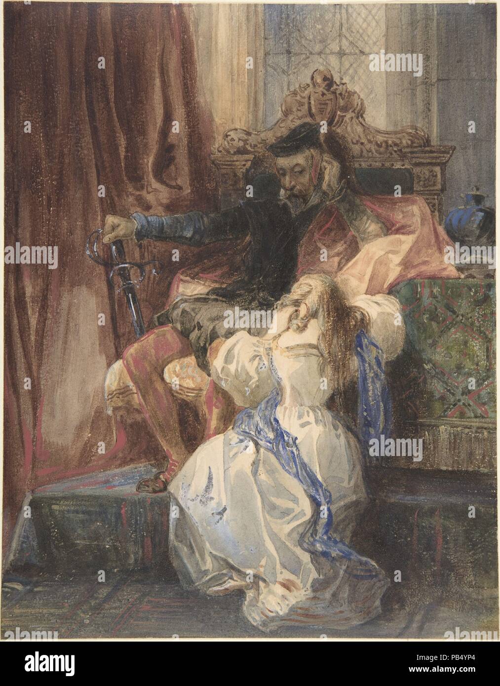 Die Begnadigung abgelehnt (von Sir Walter Scott's "Kenilworth"). Artist: Camille-Joseph-Étienne Roqueplan (Französisch, Mallemort Paris 1803-1855). Abmessungen: 9-5/8 x 7-1/2 in. (24,4 x 19,1 cm). Datum: Ca. 1826-29. Museum: Metropolitan Museum of Art, New York, USA. Stockfoto