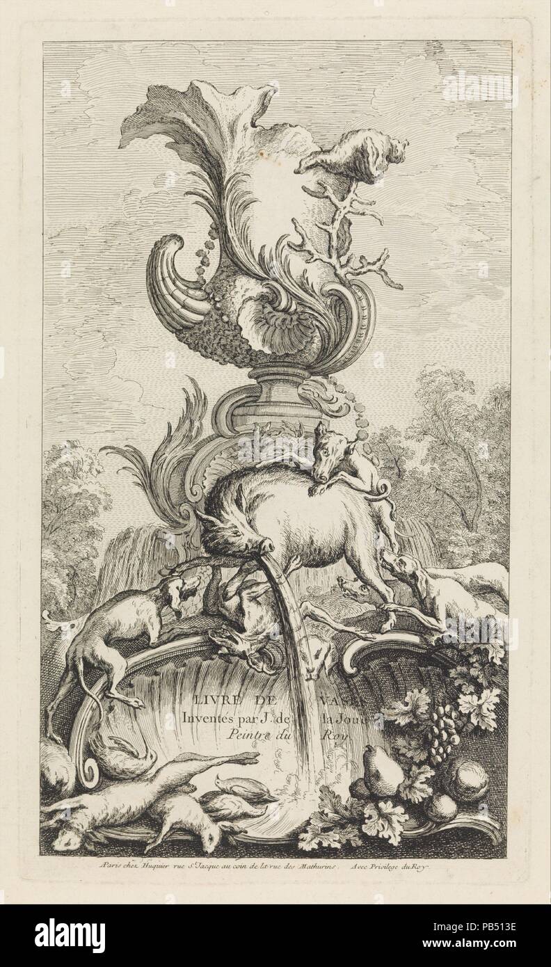 Titel Seite aus dem Buch der Vasen. Artist: Jacques de La Joue der Jüngere (Französisch, Paris 1686-1761 Paris). Abmessungen: Platte: 14 15/16 x 8 13/16-in. (37,9 × 22,4 cm) Blatt: 17 13/16 x 13 in. (45,3 × 33 cm). Erschienen in: Paris. Herausgeber: Herausgegeben von Chez Huquier (Französisch, 18. Jahrhundert). Datum: 18. Museum: Metropolitan Museum of Art, New York, USA. Stockfoto