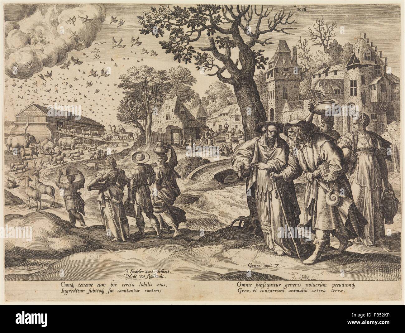 Die Tiere, die in die Arche aus der Geschichte der Familie von Seth. Artist: Nach Maerten de Vos (Niederländischen, Antwerpen Antwerpen 1532-1603); Johann Sadeler (Niederländischen, Brüssel 1550-1600/1601 Venedig). Maße: Blatt: 8 1/16 x 10 3/4 in. (20,4 × 27,3 cm). Datum: 1586. Museum: Metropolitan Museum of Art, New York, USA. Stockfoto