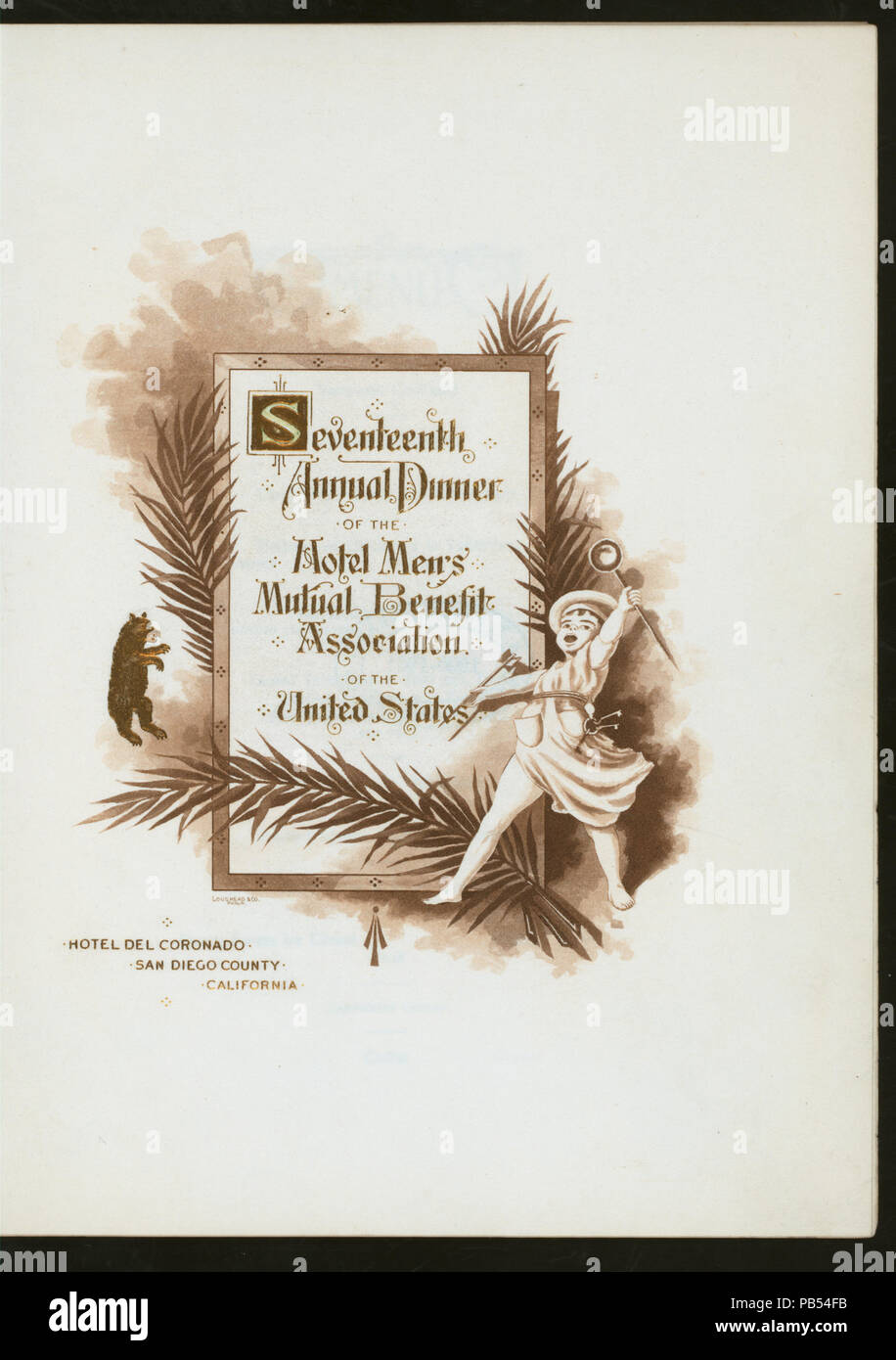 1310 SIEBZEHNTER JAHRESBERICHT ABENDESSEN (Durch) DES HOTEL MÄNNER GEGENSEITIGEN NUTZEN ASSOCIATION DER VEREINIGTEN STAATEN (at) "HOTEL DEL CORONADO, San Diego County, CA "(warm gehalten ;) (NYPL Hades -270751-4000003708) Stockfoto