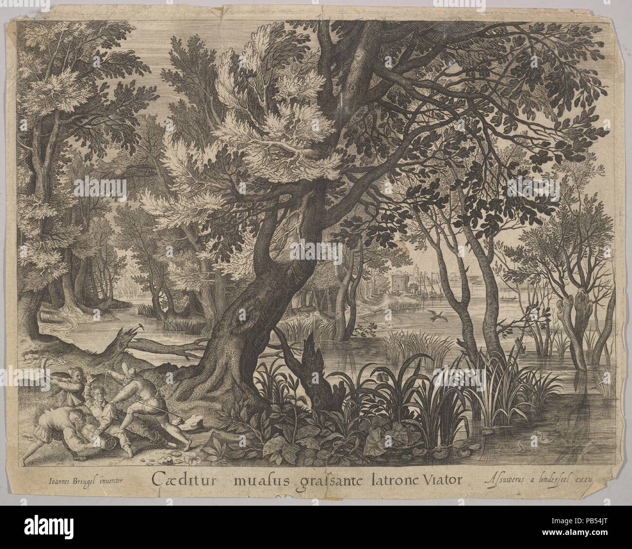 Die Diebe Rauben der Mann vom barmherzigen Samariter. Artist: Nach Jan Brueghel der Ältere (Niederländischen, Brüssel 1568-1625 Antwerpen). Maße: Blatt: 8 11/16 x 10 15/16 in. (22,1 x 27,8 cm). Herausgeber: Assuerus van Londerseel (1572-1635). Museum: Metropolitan Museum of Art, New York, USA. Stockfoto