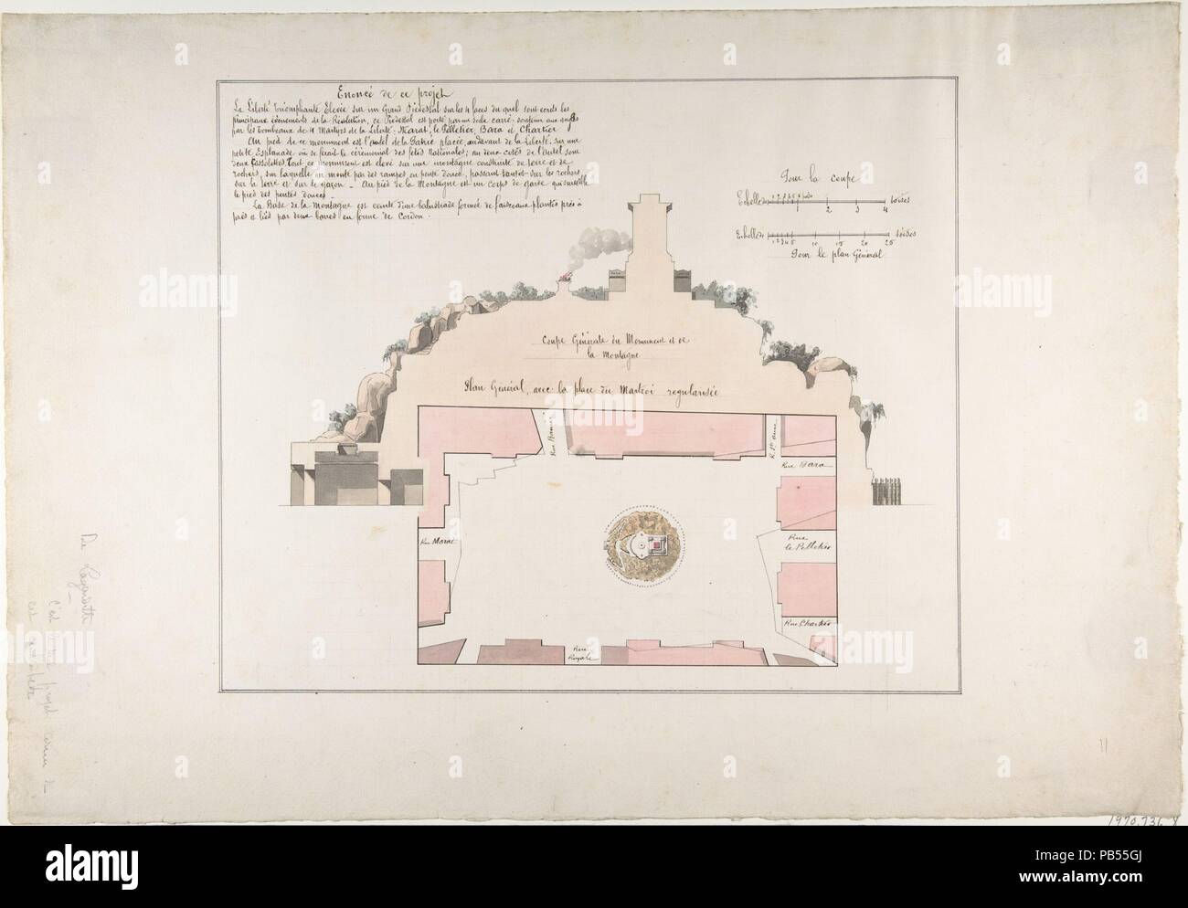 Projekt für das Monument de la Montagne, Orléans. Künstler: Claude Mathieu Delagardette (Französisch, 1765-1805). Abmessungen: 14 3/4 x 21 5/16 in. (37,5 x 54,1 cm). Datum: Ca. 1794. Museum: Metropolitan Museum of Art, New York, USA. Stockfoto