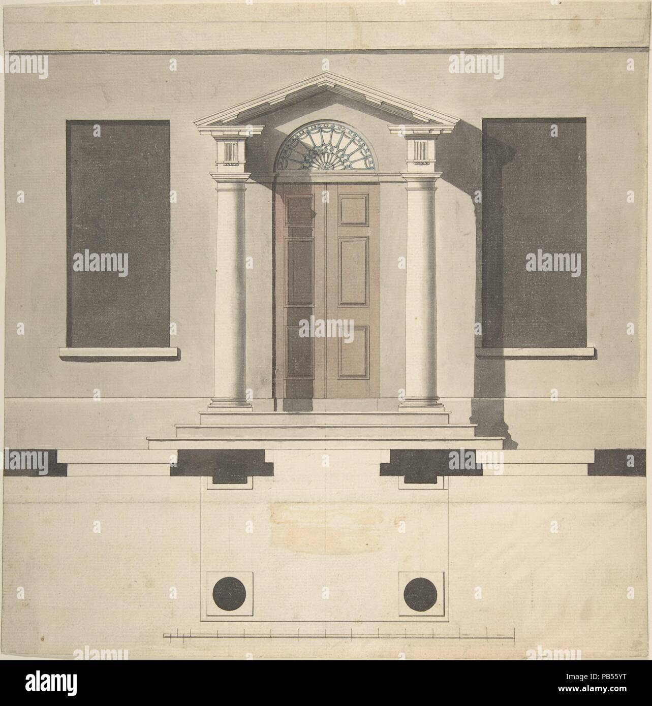 Design für eine dorische Veranda, Planen und Höhe. Artist: Stil von Robert Adam (Briten, Edinburgh, Schottland 1728-1792 London). Maße: Blatt: 12 3/16 x11 13/16-in. (31 x 30 cm). Datum: Zweite Hälfte 18. Jahrhundert. Museum: Metropolitan Museum of Art, New York, USA. Stockfoto