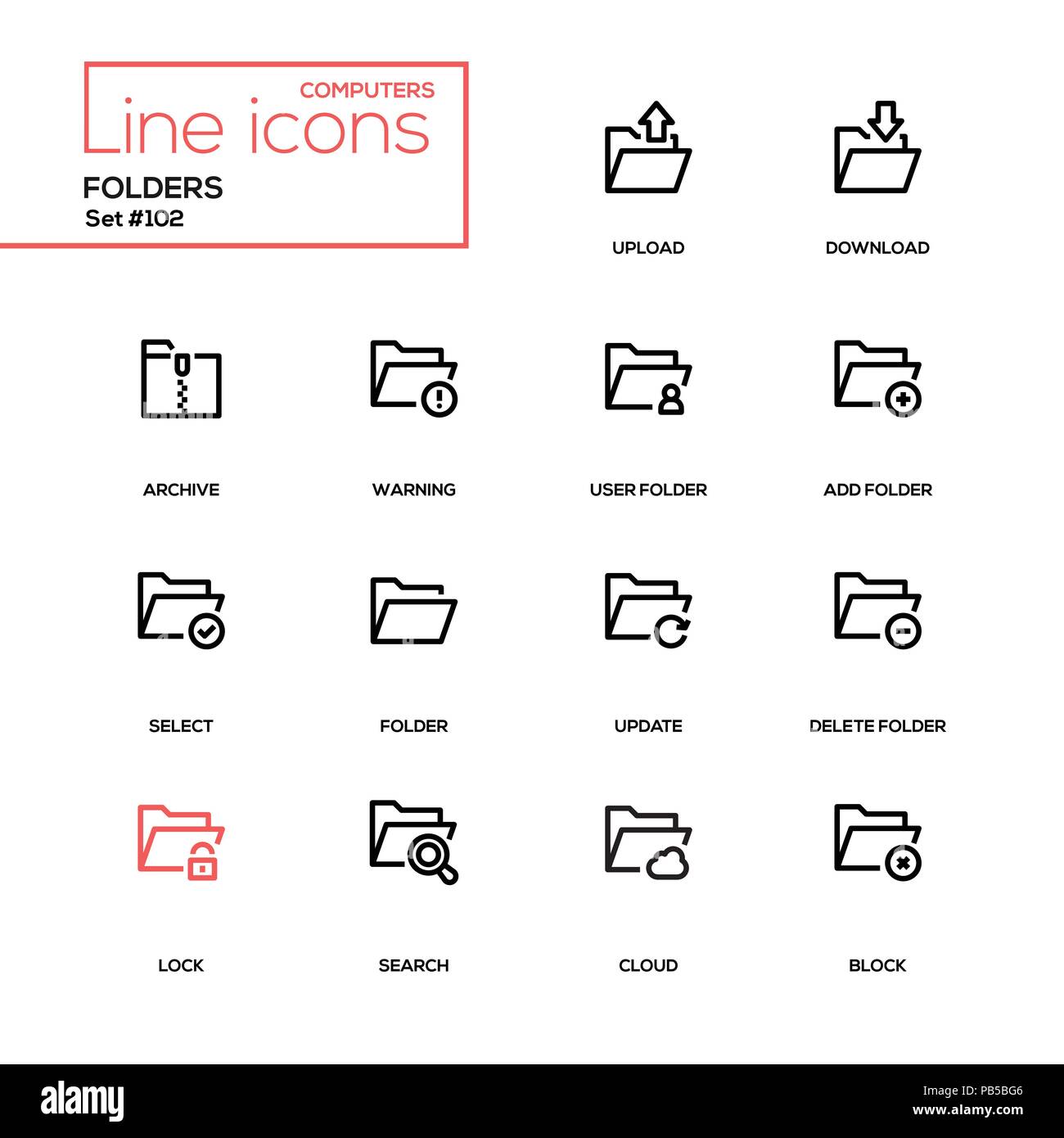 Ordner - moderne Linie Design Icons einstellen Stock Vektor