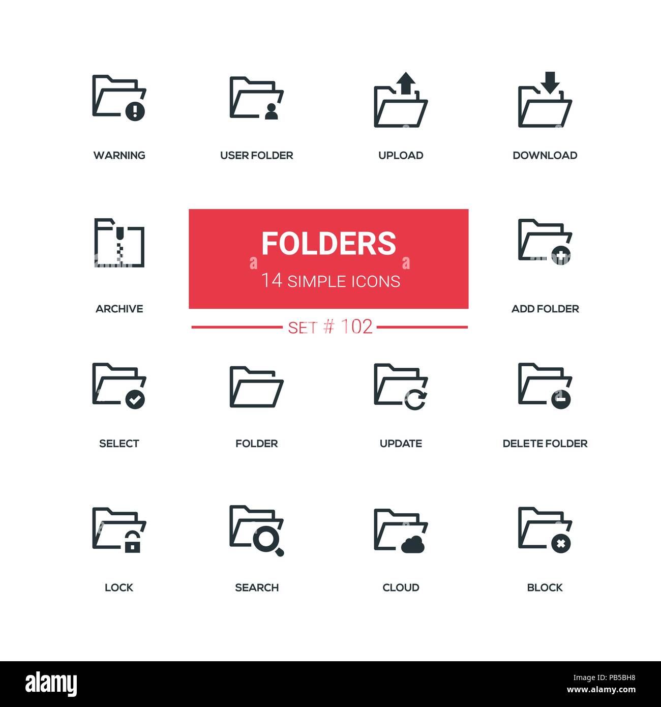 Ordner - flaches Design style Icons einstellen Stock Vektor