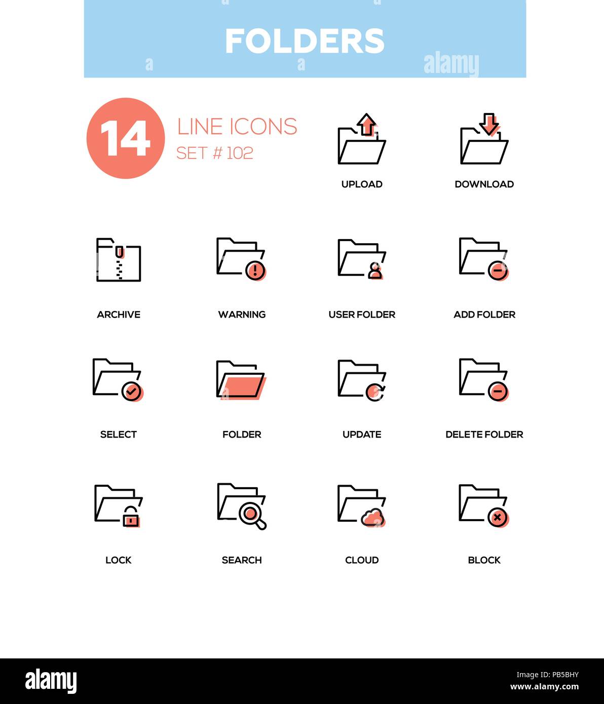 Ordner - moderne Linie Design Icons einstellen Stock Vektor