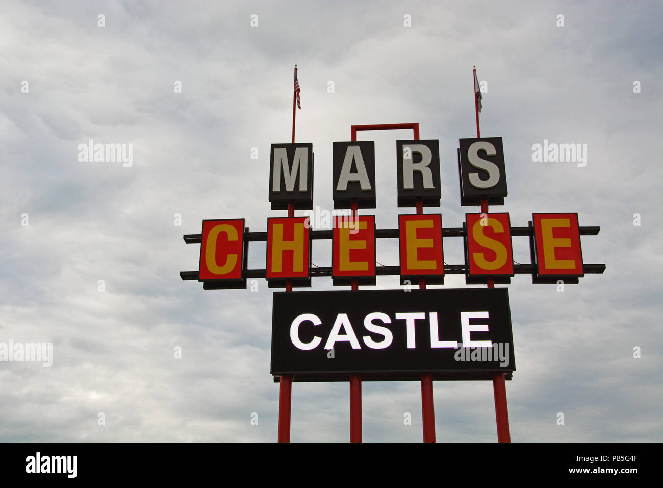 Mars Käse Schloss in Kenosha Wisconsin hat eine ikonische Road Stop für Reisende zwischen Milwaukee und Chicago seit 1947. Stockfoto