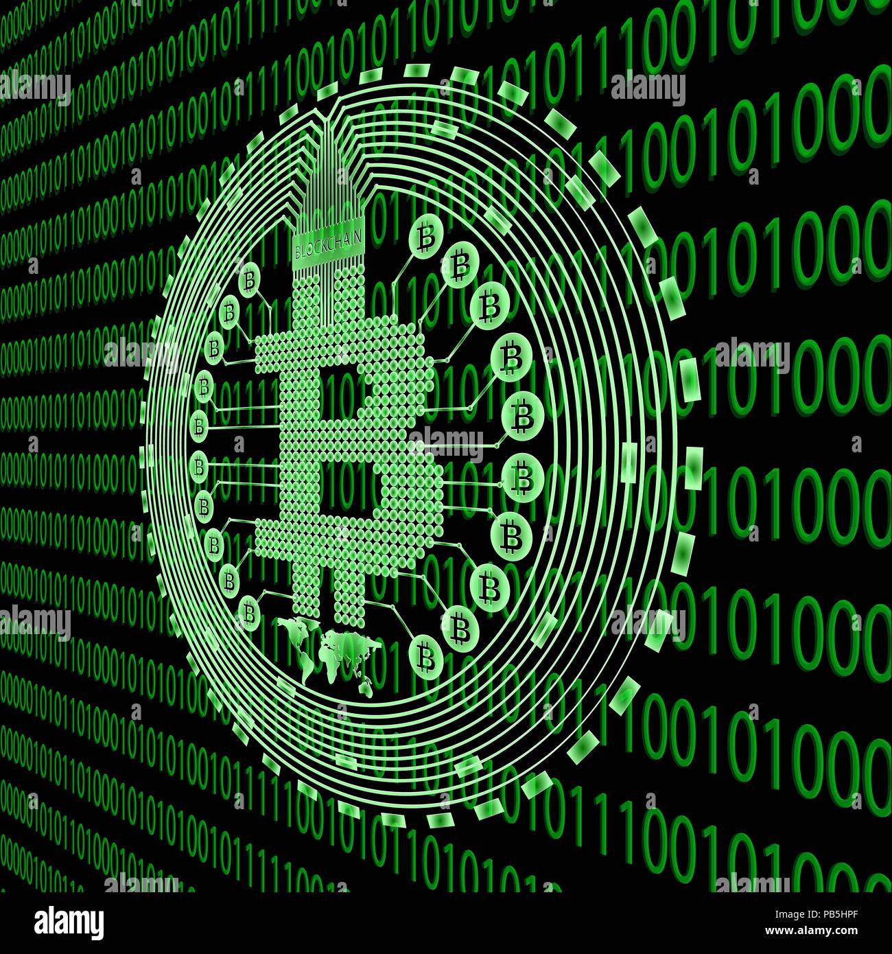 Cripto Währung bitcoin. Global Internet weltweit. Abstrakte Matrix  Hintergrund. Binäre Computer Code. Vektor Tech Hintergrund  Stock-Vektorgrafik - Alamy
