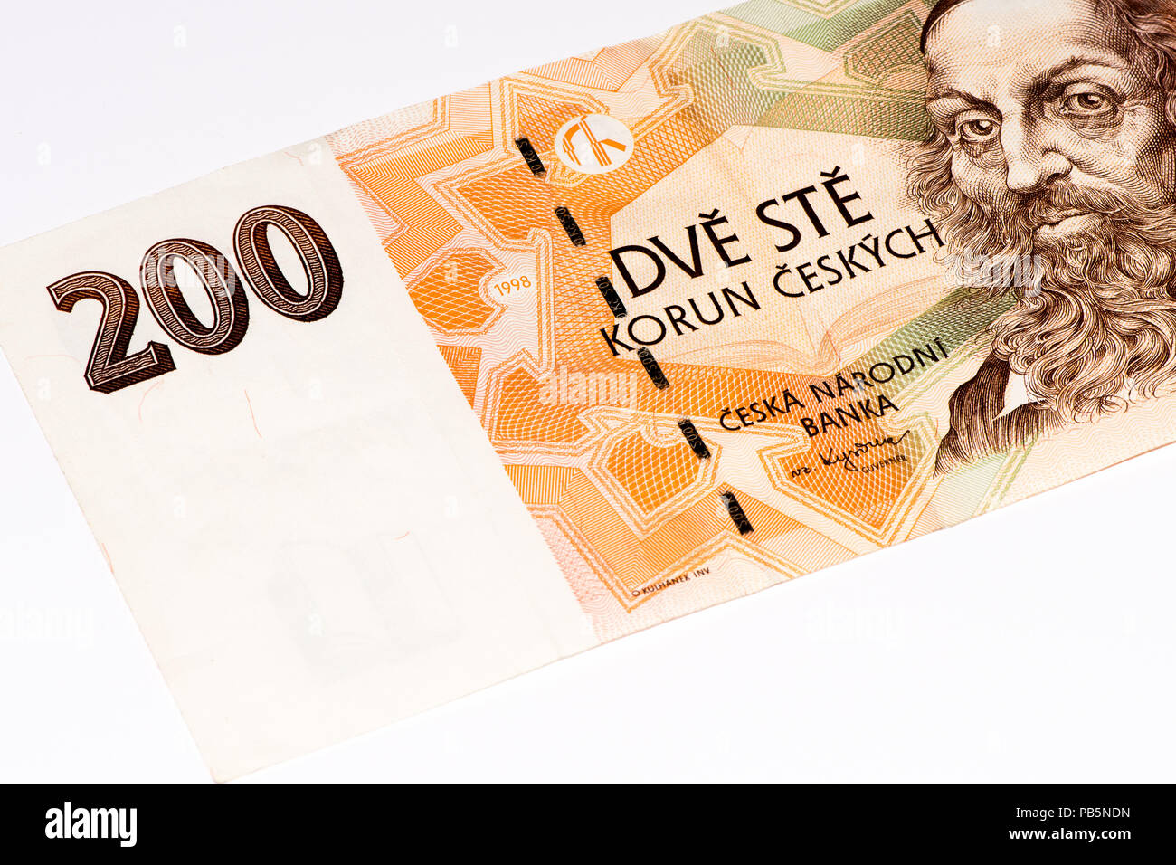 200 Tschechische Kronen Bank Note. Crown ist die nationale Währung der Tschechischen Republik Stockfoto
