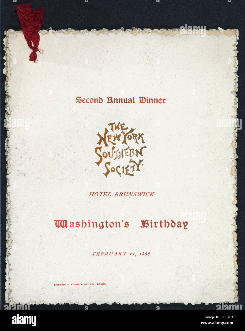 1303 ZWEITE JÄHRLICHE ABENDESSEN, Washington's Birthday (Besitz) der NEW YORKER SÜDLICHEN GESELLSCHAFT (at) HOTEL BRUNSWICK (heiß.) (NYPL Hades -269666-474316) Stockfoto