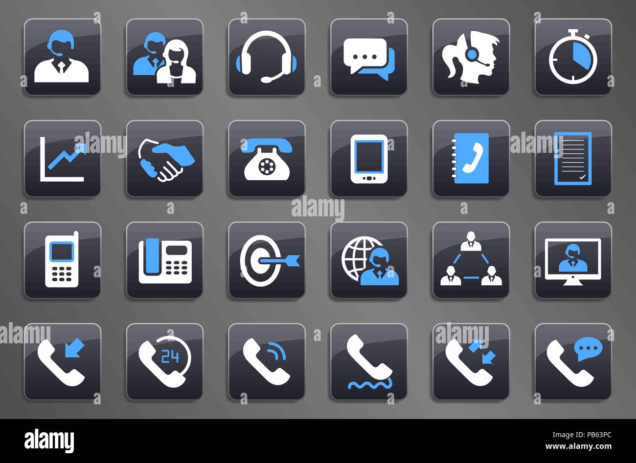 24 Grau Call Center Communication Icons Stock Vektor