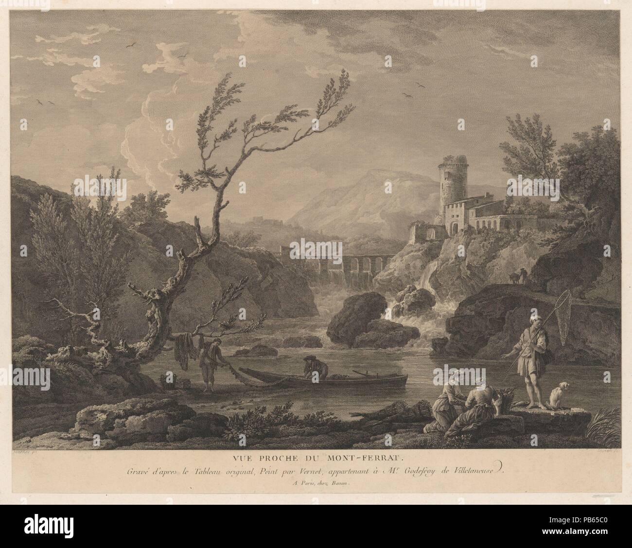 Vue proche du Mont-Ferrat. Künstler: Jean Jacques Le Veau (Französisch, Rouen, Paris 1729-1786); Nach Joseph Vernet (Französisch, Avignon, Paris 1714-1789). Maße: Blatt: 15 1/2 x 19 5/8 in. (39,4 x 49,8 cm). Museum: Metropolitan Museum of Art, New York, USA. Stockfoto