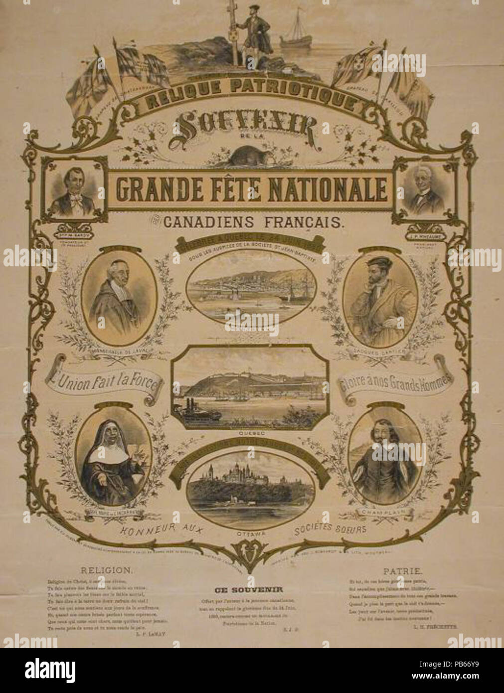 1252 Relique Patriotique, Souvenir de la Grande Fête Nationale des Canadiens Français Stockfoto