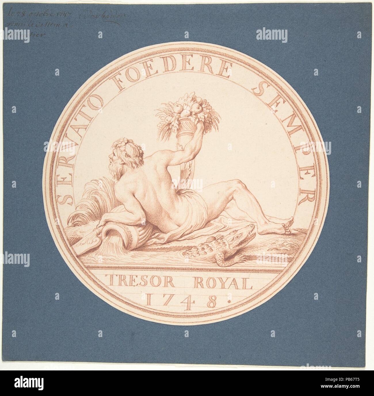 Design für ein Token: Trésor Royal 1748. Artist: Edme Bouchardon (Französisch, Chaumont 1698-1762 Paris). Abmessungen: 8 1/4 in. (21 cm) Durchmesser. Datum: 1748. Museum: Metropolitan Museum of Art, New York, USA. Stockfoto
