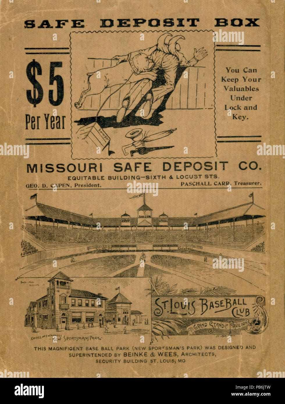 Offizielle Score Buch für Spiel benutzt, St. Louis gegen Washington, Sportsman's Park, Rückabdeckung, 1893. Baseball und Sport Sammlung, Missouri History Museum Archive, St. Louis. Ein 0090 112 28. 1127 Offizielle Score Buch für Spiel benutzt, St. Louis gegen Washington, Sportsman's Park, 1893 Stockfoto