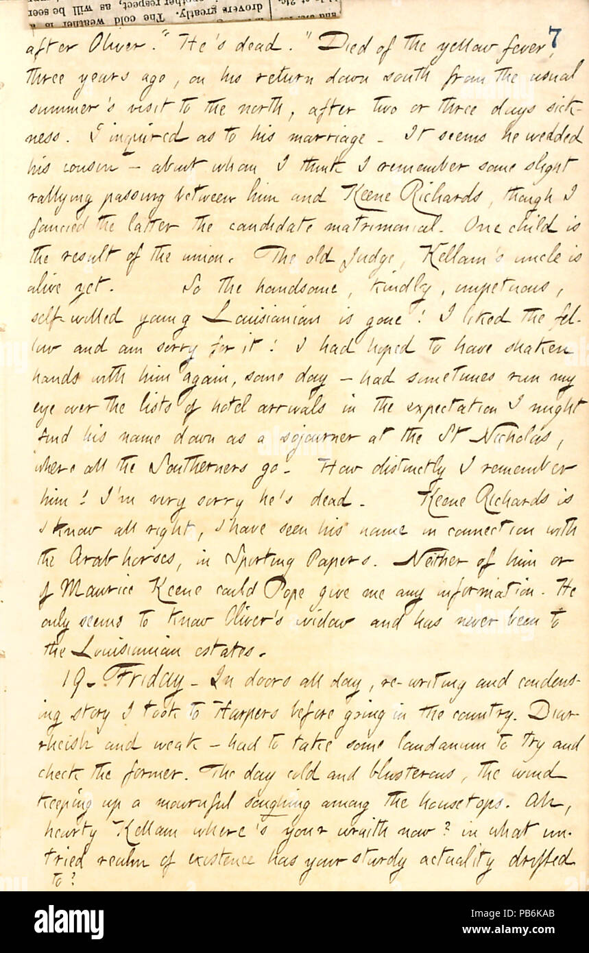 1721 Thomas Butler Gunn Tagebücher - Band 10, Seite 13, November 18-19, 1858 Stockfoto