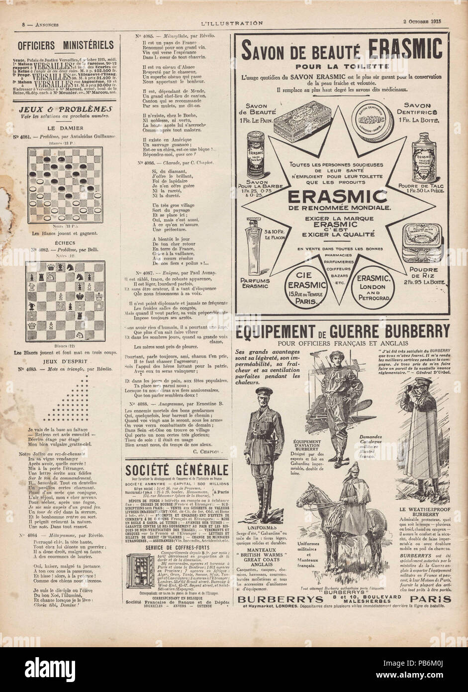 1108 Nr. 915 2. OKTOBER 1915, Scan 34, Ankündigungen 8. Stockfoto