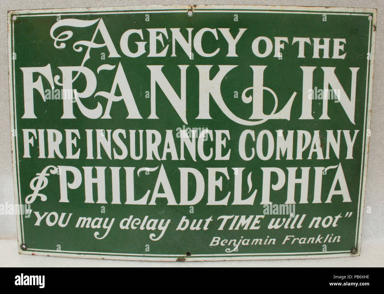 1770 Handel Zeichen für Franklin Fire Insurance Company, Philadelphia Stockfoto