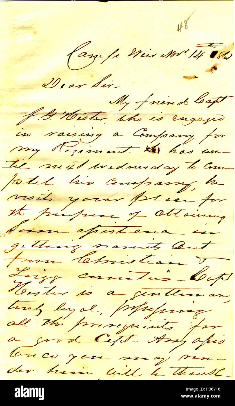 901 Brief von J. M. Shackelford, C. F. Smith, Paducah, Kentucky, 14. November 1861 Stockfoto