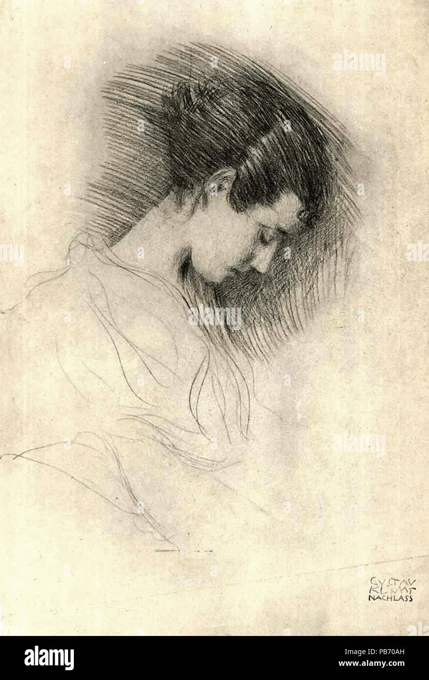 Klimt Gustave - Porträt eines Mädchens mit gekrümmten Kopf Position links Stockfoto