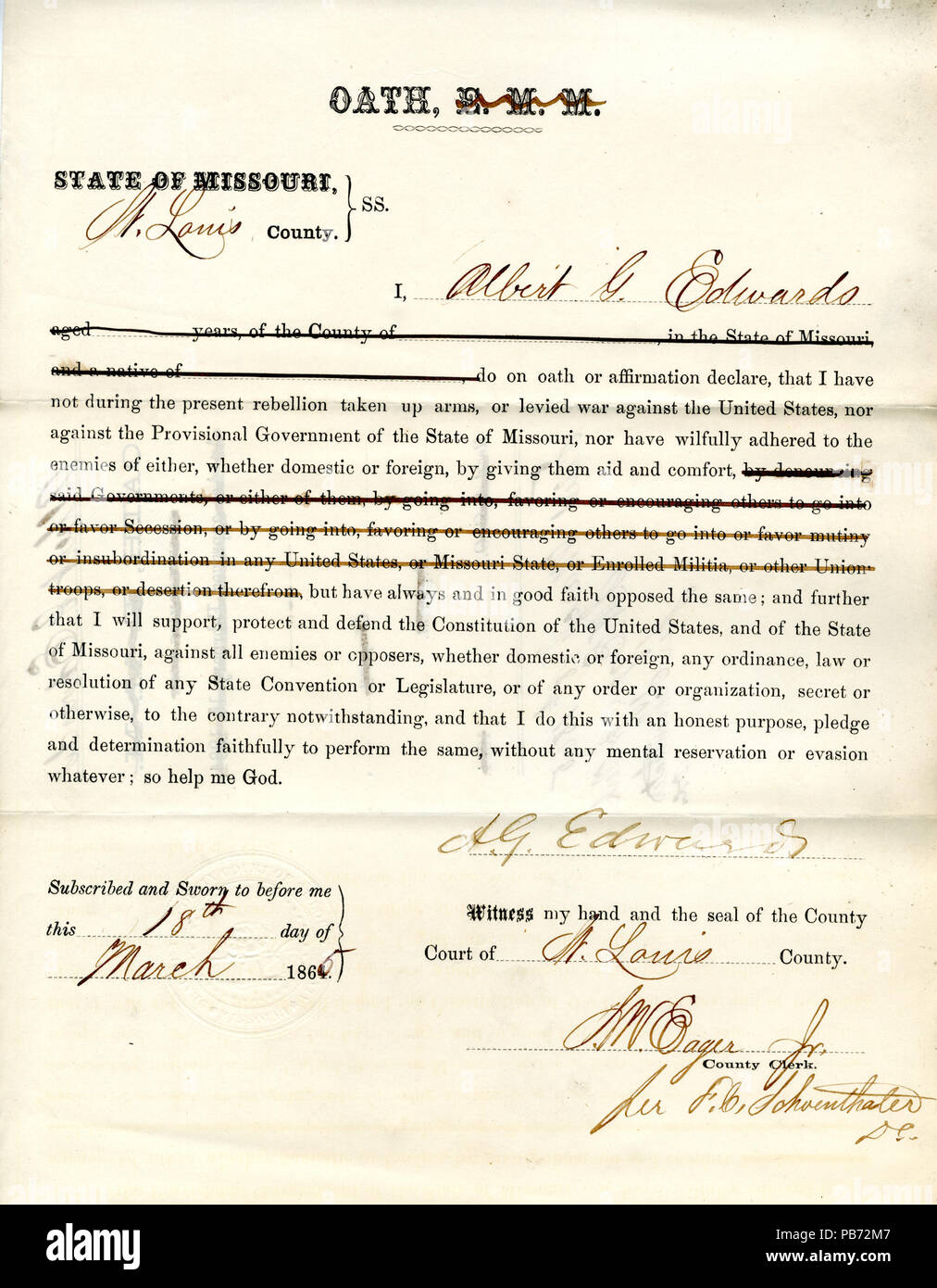 943 Treue Schwur von Albert G. Edwards von Missouri, St. Louis Stockfoto