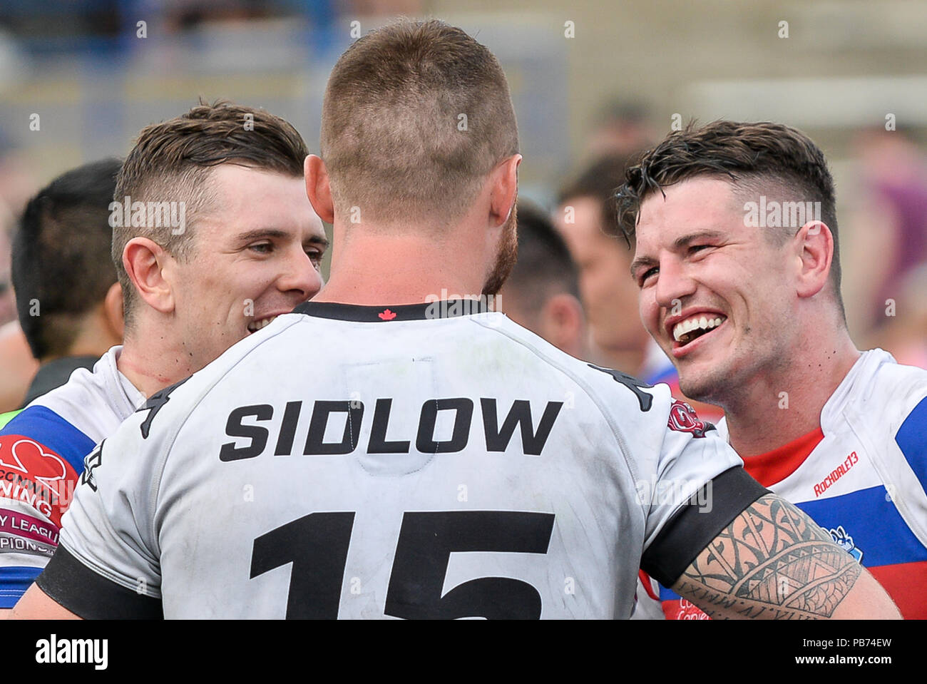 Juli 21, 2018. Toronto, Kanada - Adam Sidlow kommuniziert mit dem Gegner nach der Runde 22 der Betfred Meisterschaftspiel zwischen Toronto Wolfpack Stockfoto