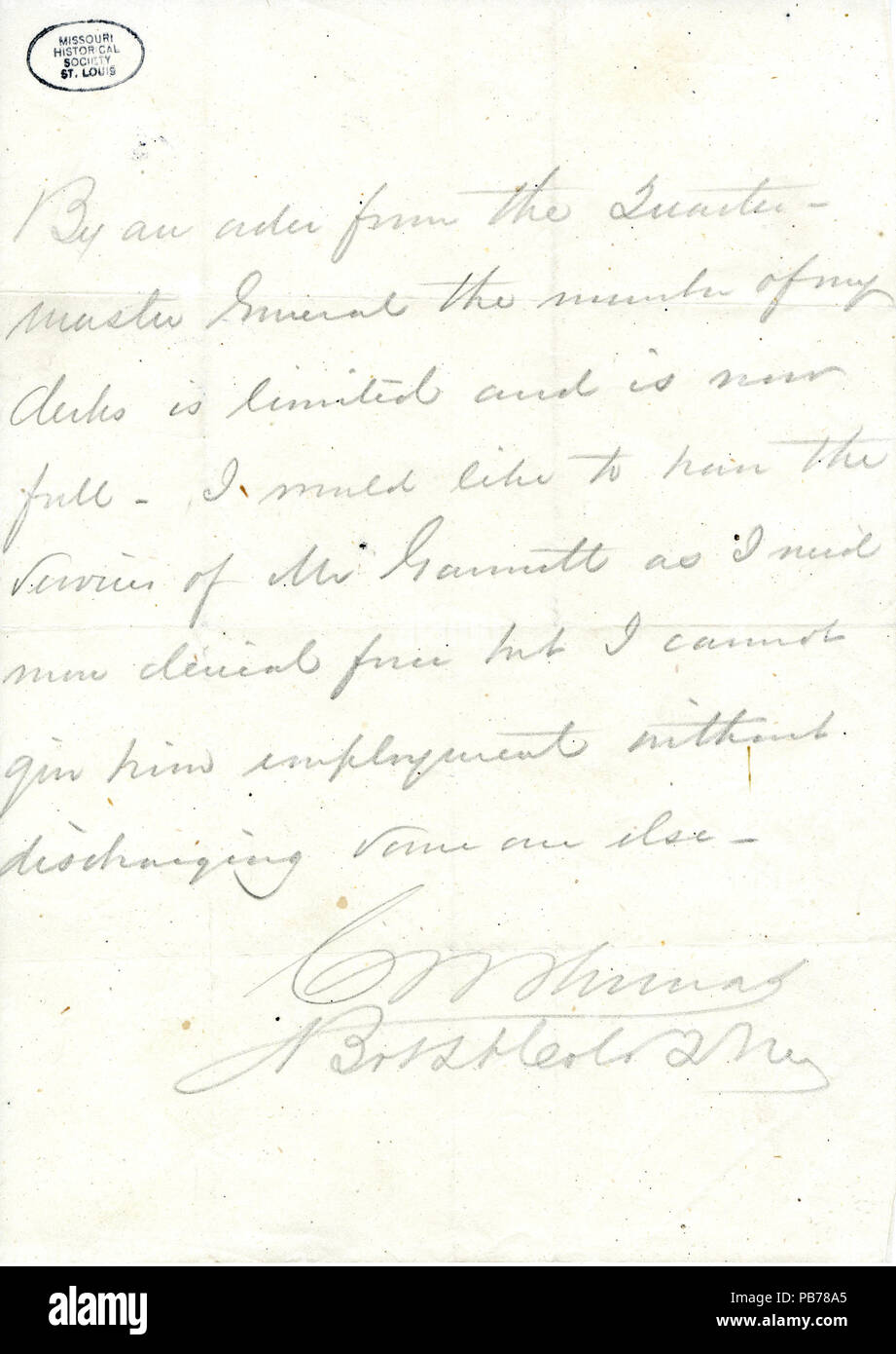 906 Brief unterzeichnet C.W. Thomas (William T. Sherman), Juni 1868 Stockfoto