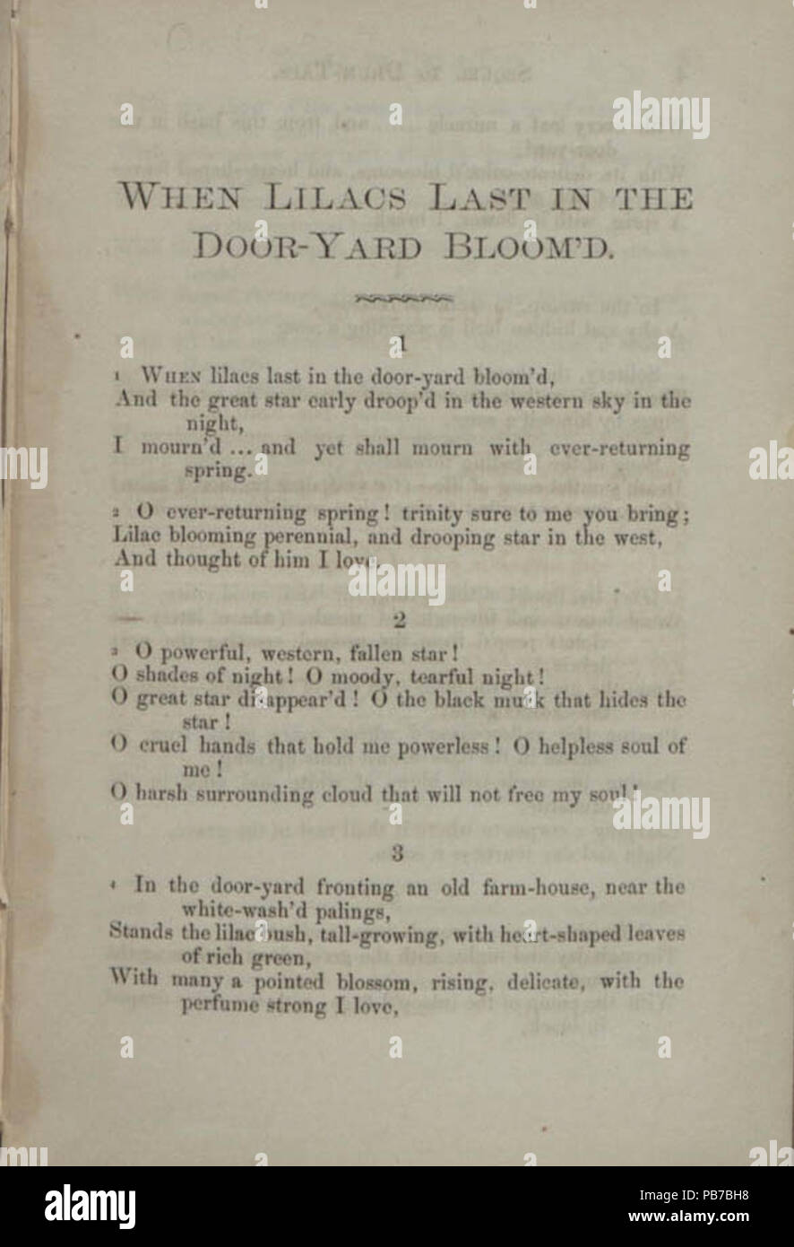 1852 Whitman Gedicht Wenn Flieder zuletzt in der Dooryard Bloom 'dFortsetzung Seite 3 Stockfoto