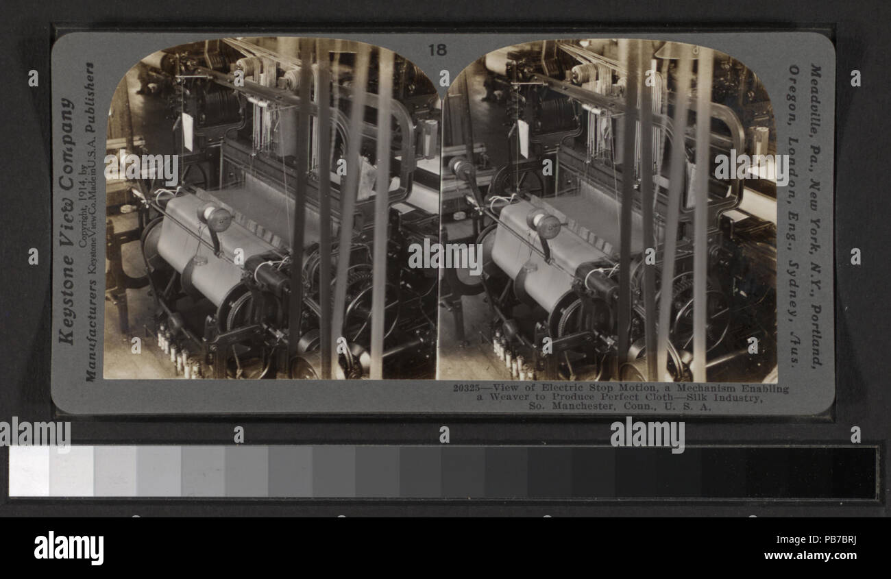 1812 Ansicht der elektrischen Bewegung anhalten, um einen Mechanismus, nach dem ein Weber perfekte Tuch zu produzieren. Seidenindustrie, South Manchester, Anschl, U.S.A (Nypl b 11707678-G90F070 021 W) Stockfoto