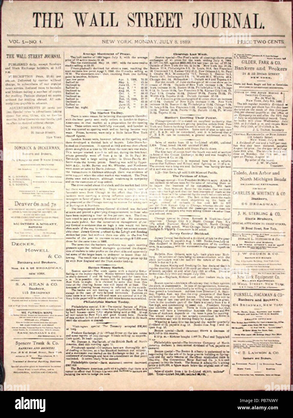 1711 Die erste Ausgabe des Wall Street Journal Stockfoto