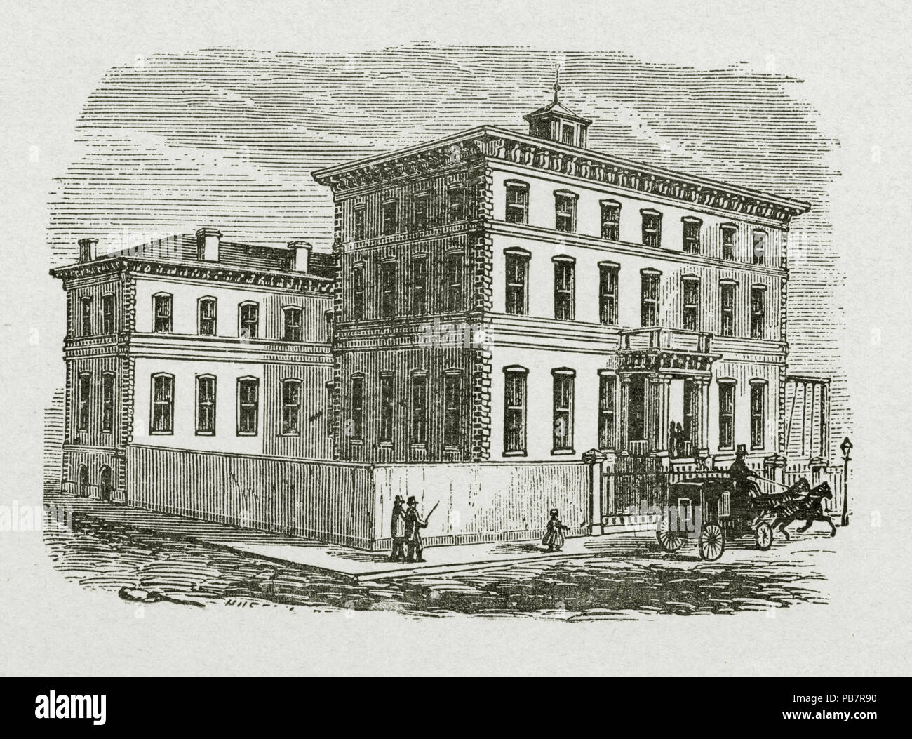 1834 Washington University College Hall. Washington Avenue und der 17. Straße Stockfoto