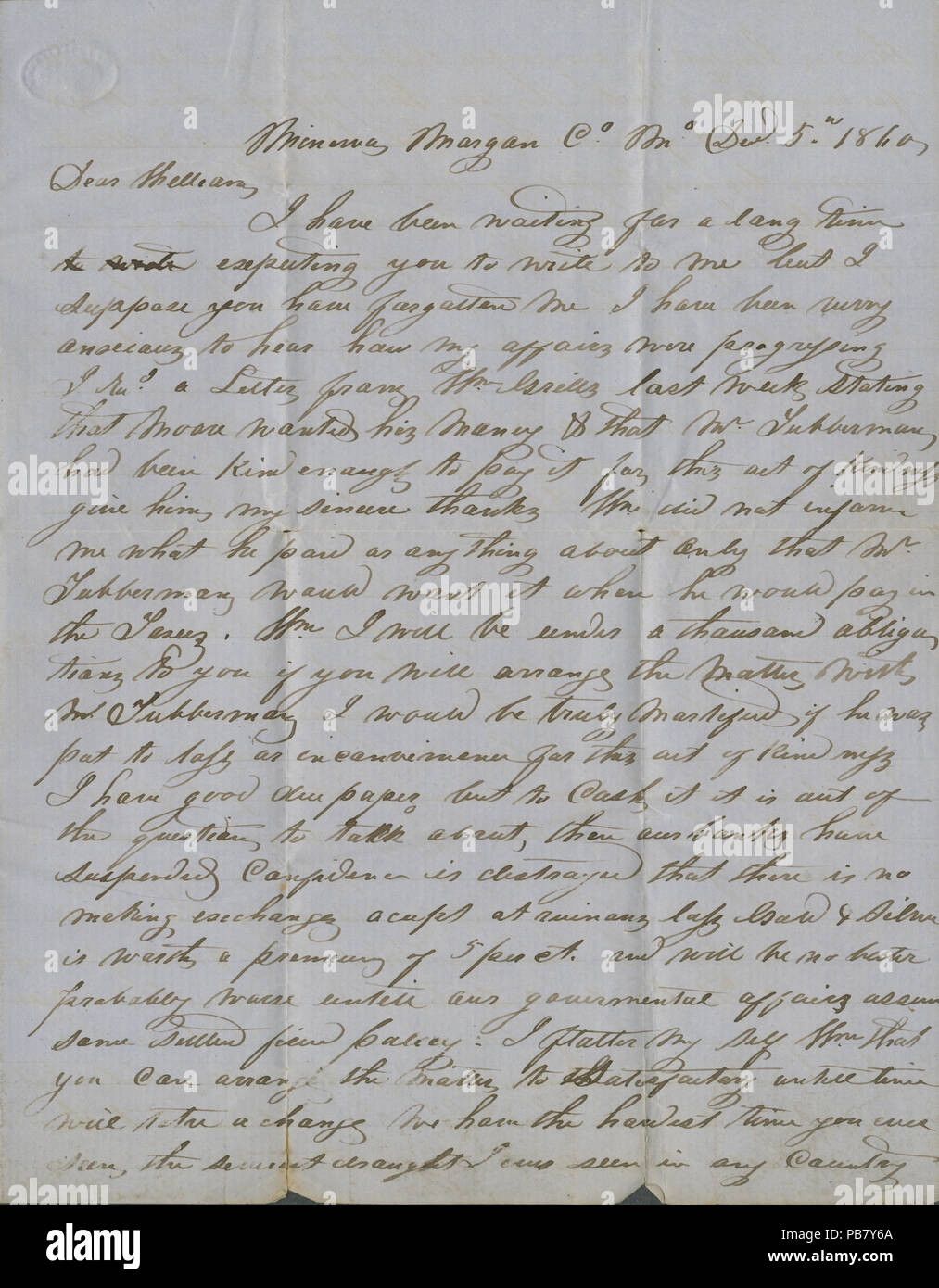 903 Brief von S. S. Abney, Morgan Co., Mo., zur Wm. Van Lear, 5. Dezember 1860 Stockfoto