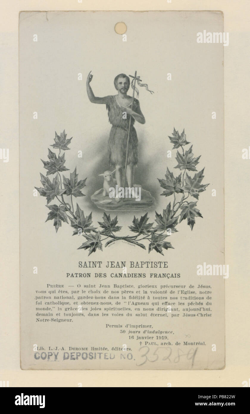 1283 Saint Jean Baptiste Schirmherr des Kanadier francais (HS 85-10 -35289) Original Stockfoto