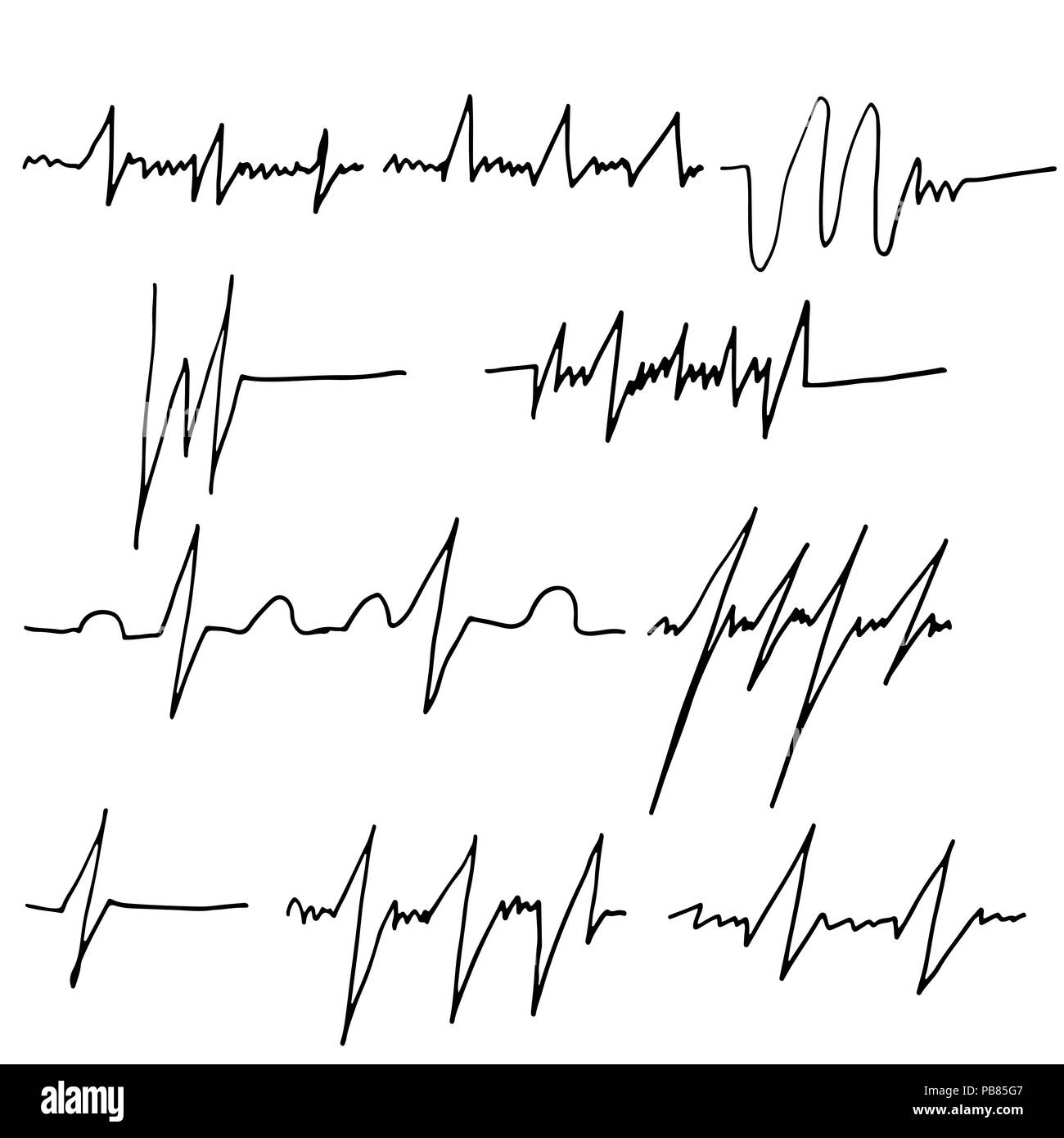 Herzfrequenz Grafiken einstellen. Cardiac systole Bürste. Vector Illustration. Stock Vektor