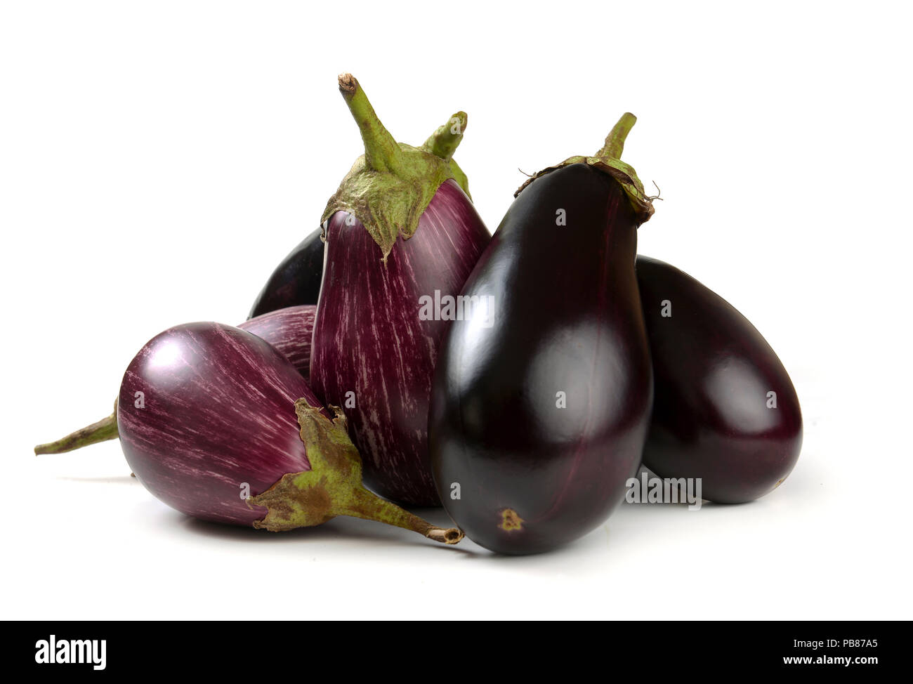Aubergine Sorten von Graffiti auf weißem Hintergrund Stockfoto