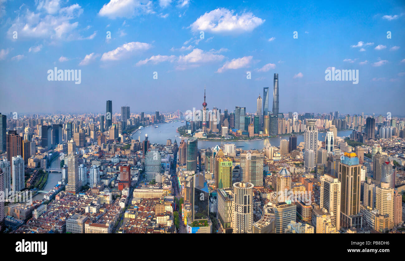 China, Shanghai City, den Fluss Huangpu, Pudong District und Downtown Shanghai Panorama, Stockfoto China, Shanghai City, den Fluss Huangpu, Pudong District und Downtown Shanghai Panorama, Stockfoto