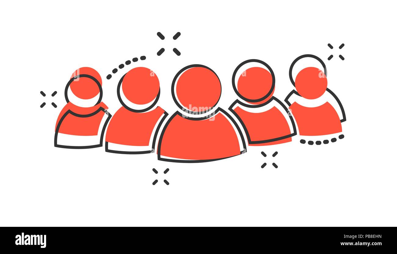 Vektor cartoon Gruppe von Menschen Symbol im Comic-stil. Personen unterzeichnen Abbildung Piktogramm. People Business splash Wirkung Konzept. Stock Vektor