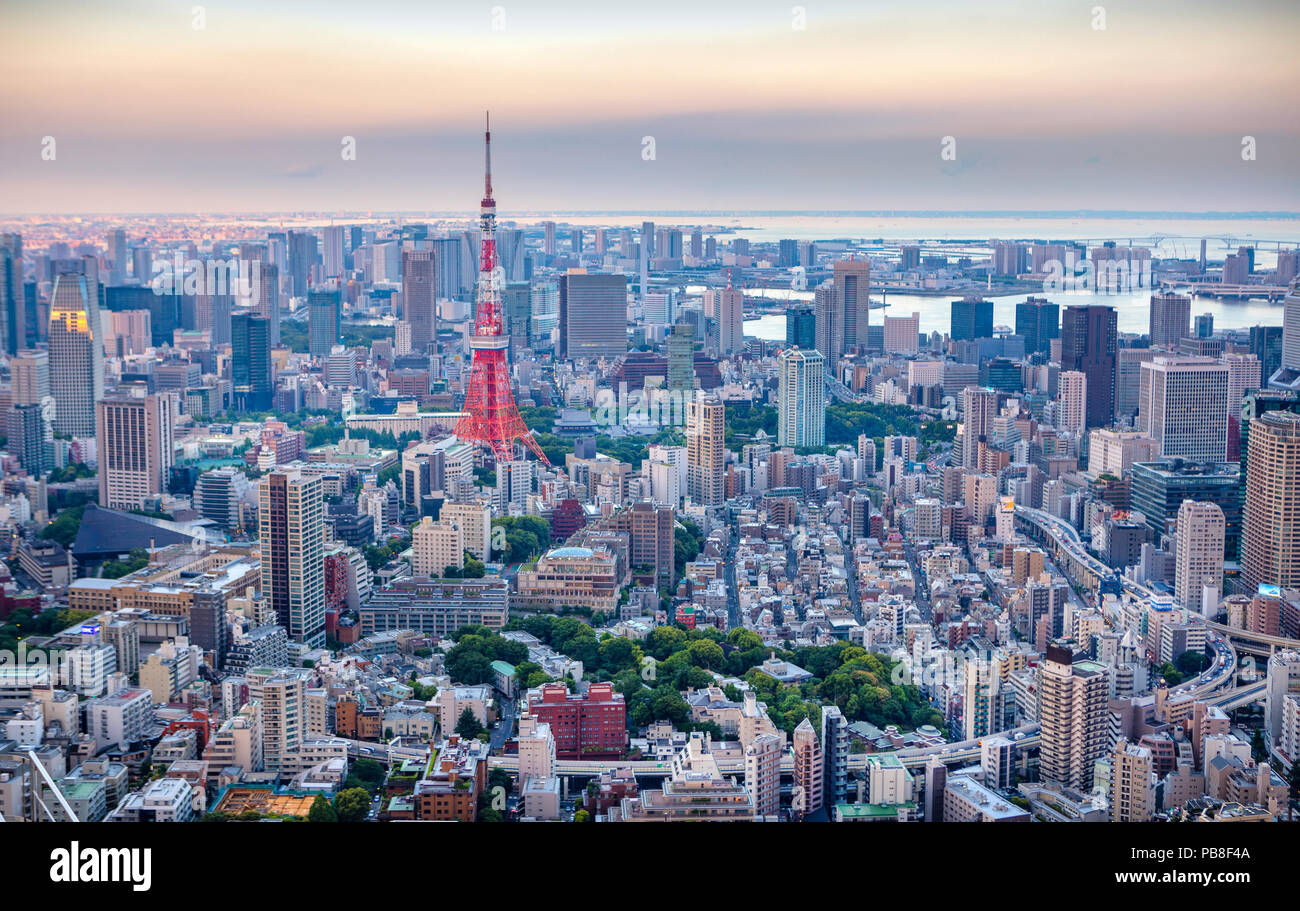 Japan, Tokyo, Minato Ku Panorama, Tokyo Tower Stockfoto